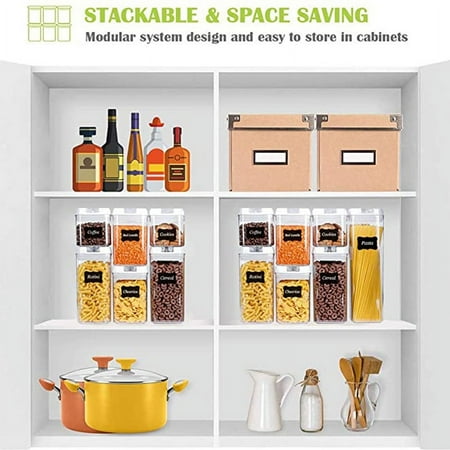 7 Pieces Airtight Food Storage Containers, BPA Free Plastic Cereal Containers with Easy Lock Lids, for Kitchen Pantry Organization and Storage, with 10 Labels and 1 Marker Pen