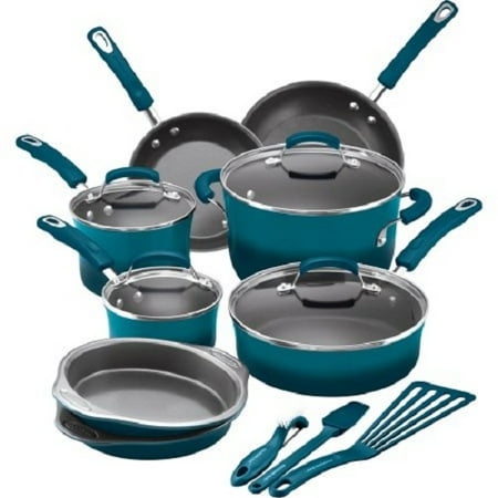 Rachael Ray 15 Piece Nonstick Pots and Pans Set, Marine Blue