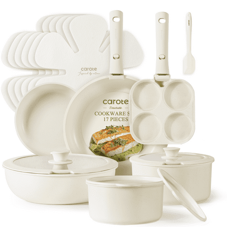 Carote Nonstick Cookware Sets, Granite Non Stick Pots and Pans Set with Removable Handle, 17 Pcs