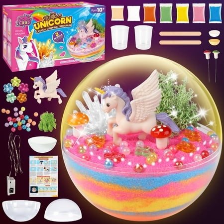 Hot Bee Unicorn Toys for Girls, Light up Unicorns Crystals Growing Terrarium Kit for Kids, Arts & Crafts Kits, Birthday Gifts for Ages 5-7 8-11 12+