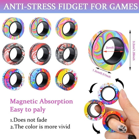 9Pcs Magnet Rings Fidget Toy Set, Idea ADHD Fidget Toys for Adult, Fidget Magnets Spinner Rings for Anxiety Relief, Great Easter Gift for Adults Teens Kids