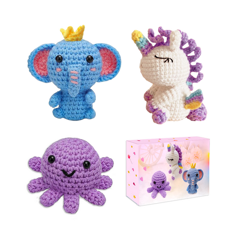 Yarniss Beginner Crochet Kit, Crochet Animal Kit for Unicorn,Octopuses, Elephant