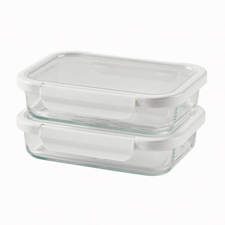 (4 pack) Better Homes & Gardens 2.3Cup Rectangle Glass Food Storage Container with Tritan Lid. Set of 2, 4 Pieces