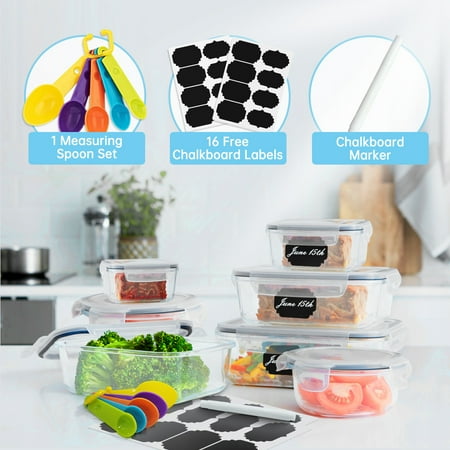 24 Pcs Food Storage Containers Set with Lids - BPA-Free Airtight Plastic Containers for Pantry & Kitchen Organization, Meal Prep, Lunch Containers with Free Labels & Marker (12 Lids + 12 Containers)