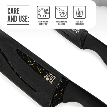 Thyme & Table Non-Stick Coated High Carbon Stainless Steel Speckled Kitchen Knives, 3 Piece Set, Black