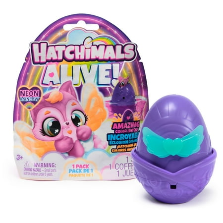 Hatchimals Alive, Neon Rainbow 1-Pack Surprise Figure in Color Reveal Egg (Styles Vary)
