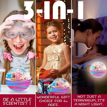 Flooyes Unicorn Gift for Girls 6 7 8 9 10 12+, DIY Unicorn Terrarium Kit for Kids with Growing Crystals, Art& Crafts Kit Night Light,STEM Educational Toy, Birthday Christmas Gift for Kids Ages 6-12