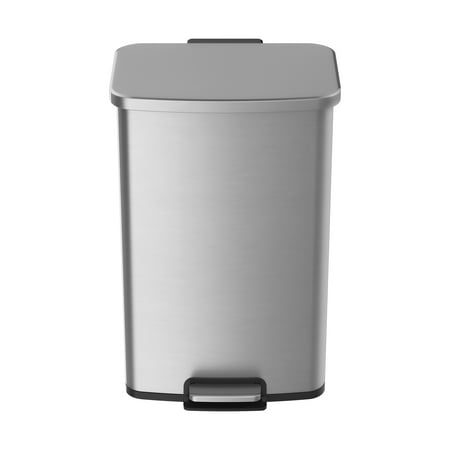 Better Homes & Gardens 13.2 Gallon Rectangular Stainless Steel Trash Can, Kitchen Step Trash Can