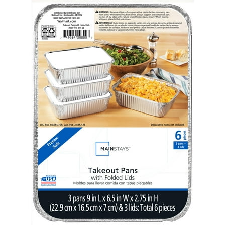 (3 pack) Mainstays Aluminum Foil Medium Takeout Pans with Folded Lids, 3 Count