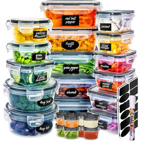 50 Pcs Food Storage Containers with Lids Airtight, Plastic Meal Prep Container for Pantry & Kitchen Organization, BPA-Free, Leak-Proof with Labels & Marker Pen