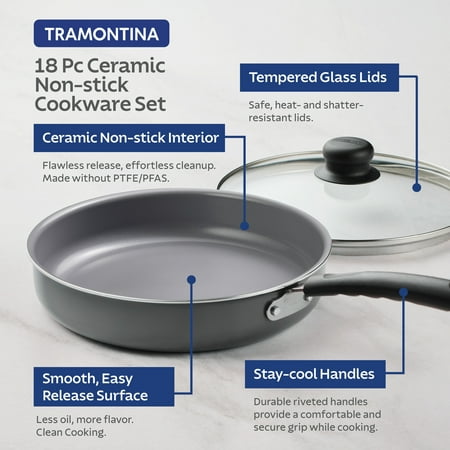 Tramontina Primaware 18 Piece CERAMIC Cookware Set, GRAY