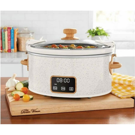 The Pioneer Woman 6 Qt Digital Slow Cooker with Locking Lid, Linen Speckle, Off-White