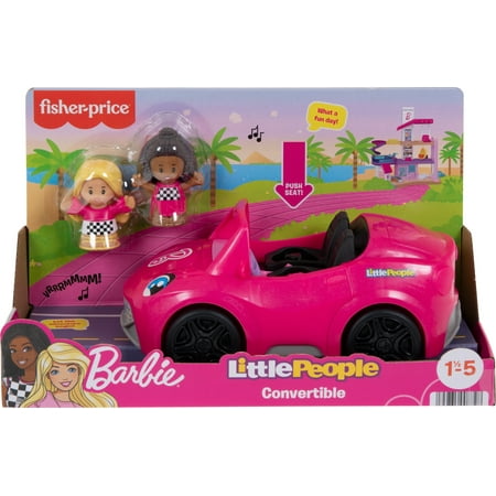 Fisher-Price Little People Barbie Convertible Toy Car with Music Sounds & 2 Figures for Toddlers