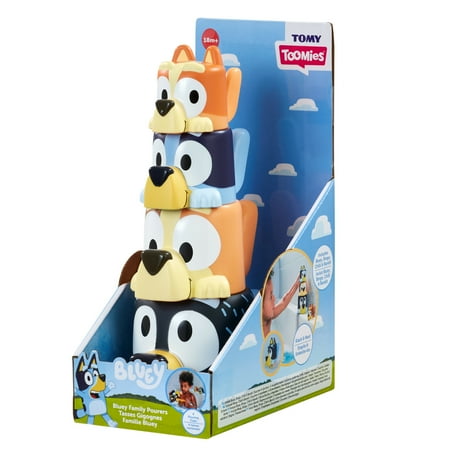 Toomies Bluey's Family Pourers - Including Chilli, Bandit, Bingo, and Bluey - Nesting and Stacking Cups for Bath Time - 4 Count - Ages 18 Months and up
