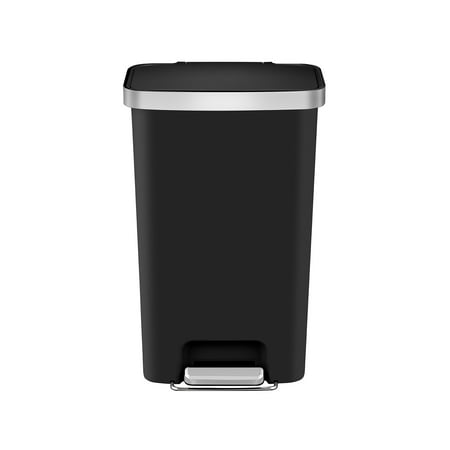 Better Homes & Gardens 11.9 Gallon Kitchen Trash Can, Plastic Step-On Kitchen Trash Can, Black, Black