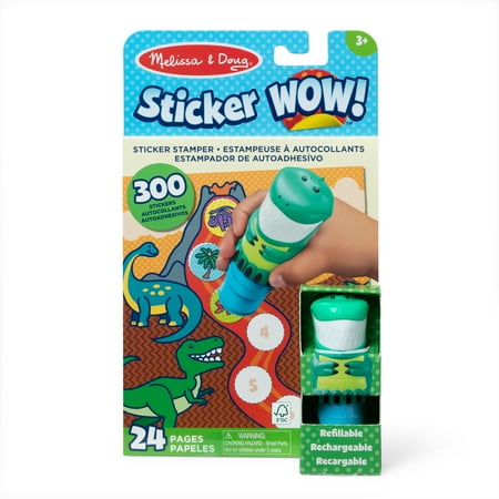 Melissa & Doug Sticker WOW!? 24-Page Activity Pad and Sticker Stamper, 300 Stickers, Arts and Crafts Fidget Toy Collectible Character ? Dinosaur