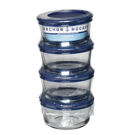 Anchor Hocking Glass Food Storage Containers with Lids, 1 Cup Round, Set of 4