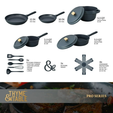 Thyme & Table Diecast 18-Piece Cookware & Silicone Utensil Set Non-Stick - Atlantic Blue, Blue