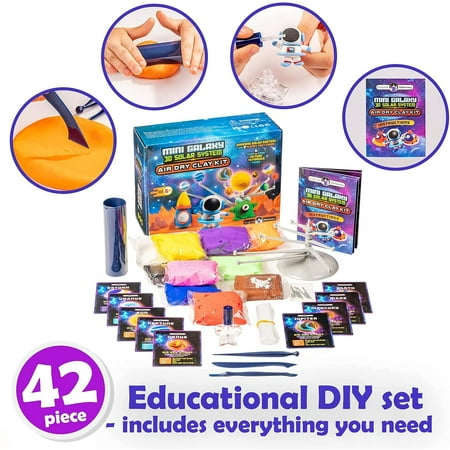 Original Stationery Mini Galaxy 3D Solar System Air Dry Clay Kit, 10 Bags of Air Dry Clay for Kids, 8 Fact Cards, Tools and More in this Kit to make a Spinning Solar System with Modeling Clay for Kids