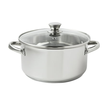 Mainstays Stainless Steel 5-Quart Dutch Oven with Glass Lid, Riveted Handles