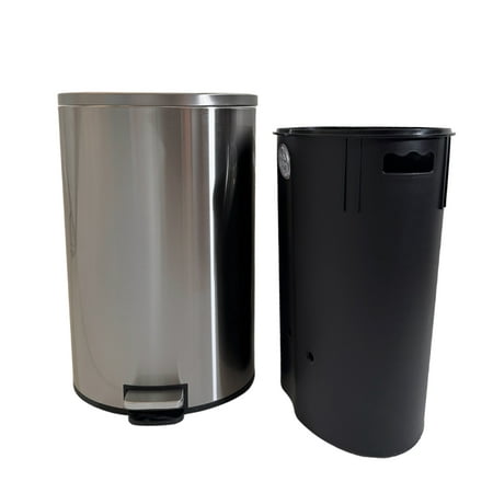 Better Homes & Gardens 10.5 Gallon Trash Can, Oval Kitchen Step Trash Can, Stainless Steel, Silver