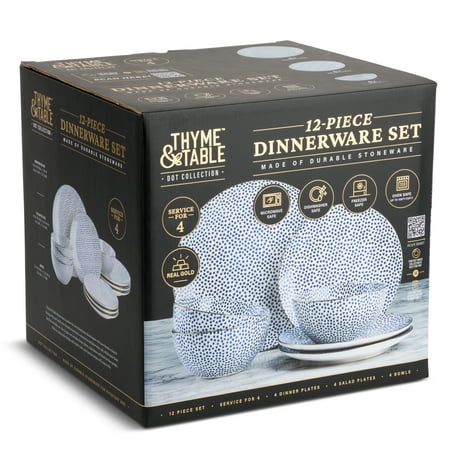 Thyme & Table Blue Dot 12 Piece Dinnerware SetBlue,