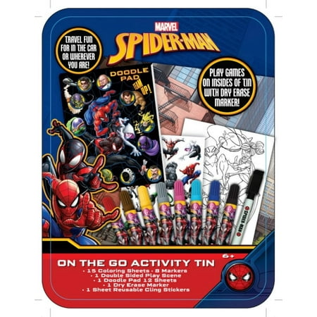 Spiderman Multi-Color On-The-Go Activity Tin Art Set, 27 Pieces, for Children Ages 6+, Unisex
