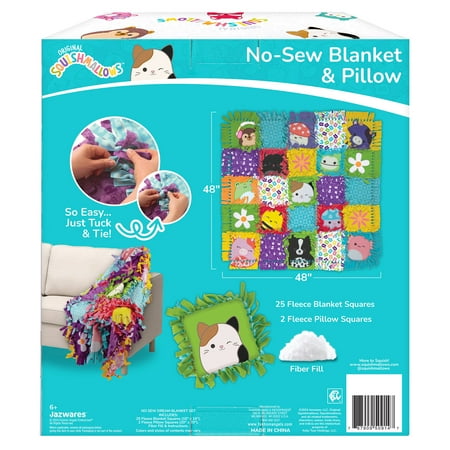 Squishmallows Pattern No-Sew Blanket & Pillow Tween DIY Craft Kit, Multicolor