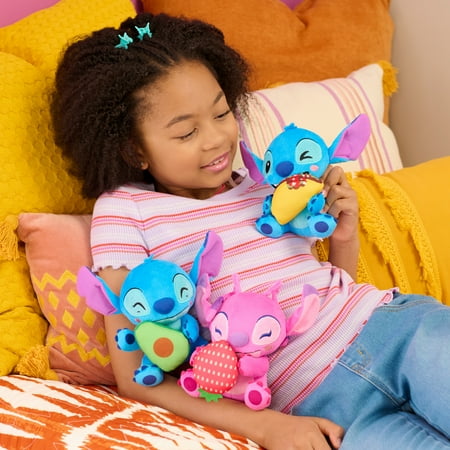 Disney Stitch Small 7-inch Plush Stuffed Animal, Angel with Strawberry, Kids Toys for Ages 2 up