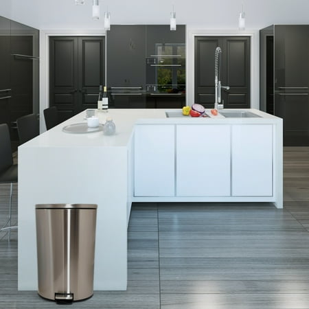 Better Homes & Gardens 10.5 Gallon Trash Can, Oval Kitchen Step Trash Can, Stainless Steel, Silver