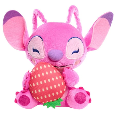 Disney Stitch Small 7-inch Plush Stuffed Animal, Angel with Strawberry, Kids Toys for Ages 2 up