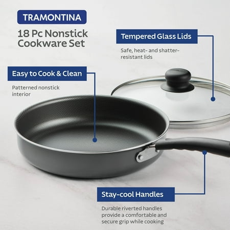 Tramontina Primaware 18 Piece Non-stick Cookware Set, Steel GrayGray,