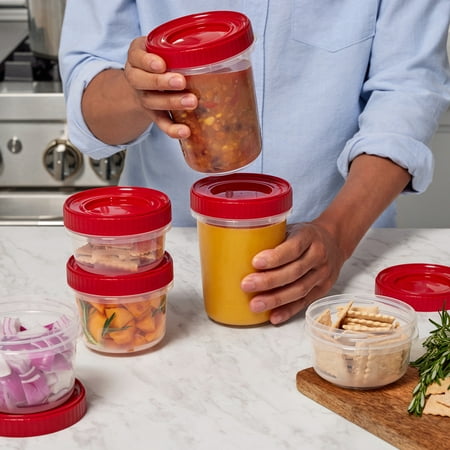Rubbermaid TakeAlongs Twist & Seal 2.1 Cup Food Storage Containers, Red, 3 Pack