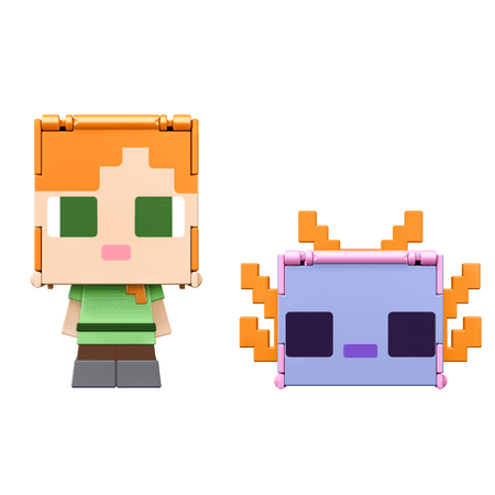 Minecraft Flippin? Figs Alex & Axolotl Figures 2-Pack, 2-in-1 Fidget Play & Pixelated Design
