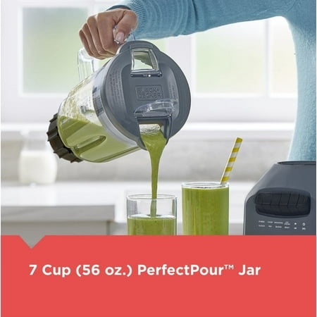 Black & Decker Ice Crush Blender with 56 Ounce (7 Cup) PerfectPour Plastic Jar, Powerful 6-Tip Stainless Steel Blade, 8-Speeds Plus Pulse, 750 Peak Watts of Power, BL2209PB