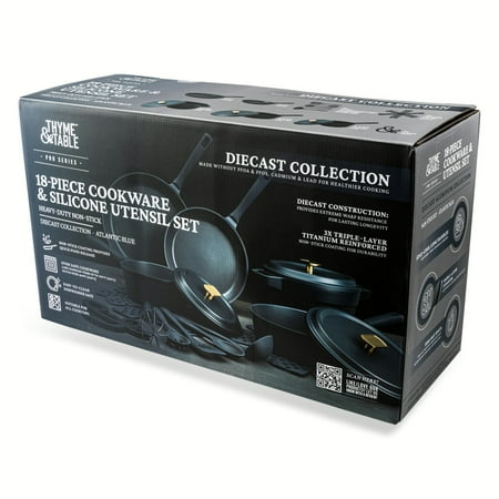 Thyme & Table Diecast 18-Piece Cookware & Silicone Utensil Set Non-Stick - Atlantic Blue, Blue