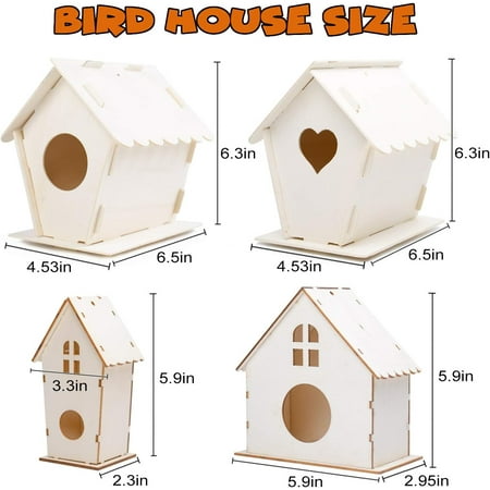 4 Pcs Bird House Kits, Arts and Crafts for Kids Ages 4-8, DIY Birdhouse Crafts for Kids to Build and Paint, Painting for Kids Ages 4-12, Wooden Birdhouse Art, Birthday, Children's Day ,Christmas Gift