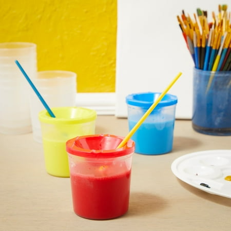 12 Pack No Spill Paint Cups With Lids for Kids, Arts and Crafts Supplies for Classrooms (4 Colors, 3 x 3 In)