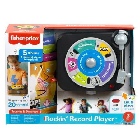 Fisher-Price Rockin? Record Player Musical Toy with Turntable & 5 Records for Toddler Pretend Play