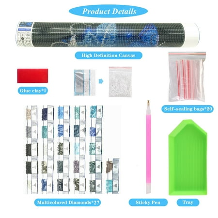 Diamond Art Kits for Adults, Blue Flower Diamond Art Kits, DIY Full Drill Crystal Gem Arts and Crafts, Suitable for Home Leisure and Wall Decoration (11.8x15.7 inch), Blue