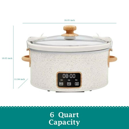 The Pioneer Woman 6 Qt Digital Slow Cooker with Locking Lid, Linen Speckle, Off-White