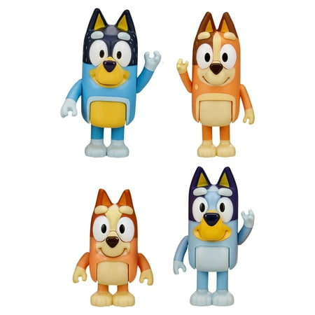 Bluey Family Figure 4-Pack, with Mum Dad Bingo Bluey, Ages 3+, Toddler Toys