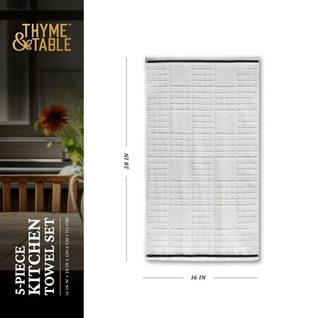 Thyme & Table Kitchen Towels, Gray & White, 5 Pack Set