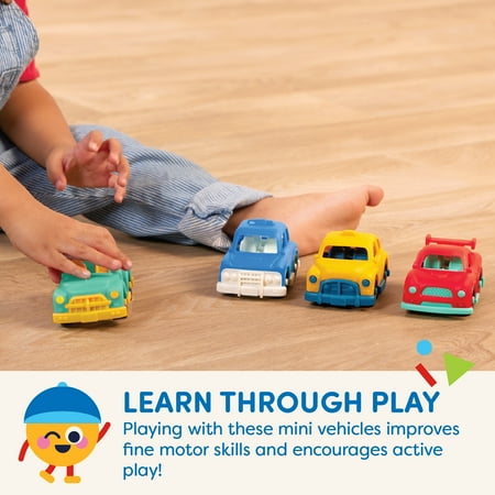 Battat Mini Riders 4-Pack Pick-Up Truck Sports Car Taxi Police Car, Baby and Toddler Toys