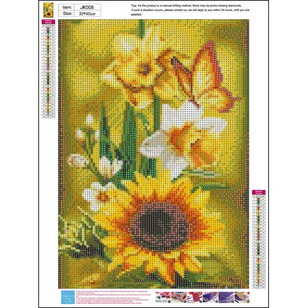 Sunflowers Diamond Art Kits for Adults Beginners, 5D DIY Butterfly Diamond Art Kits Crafts, Flower Diamond dots Gem Art,Home Wall Decor 12 X 16 Inch