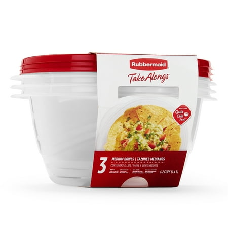 Rubbermaid TakeAlongs 6.2 Cup Serving Bowl Food Storage Containers, Set of 3, Red, Red, 3