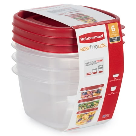 Rubbermaid Easy Find Lids Food Storage Containers, Racer Red, 6-Piece SetRed, (2) 1.25 Cup - (1) 2 Cup,