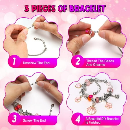 Dikence Toys for 4 5 6 Year Old Kids Girl, Jewelry Making Kit Birthday Gifts for Girls Age 7 8 9 Art and Craft DIY Charm Bracelet Kit for 8-12 Year Old Kid Crafts Set Toy Bracelet Present