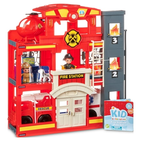 Kid Connection Fire Station Emergency Vehicle Playset with Light & Sound. 31 Pieces, Toddler Toys, Age 3+