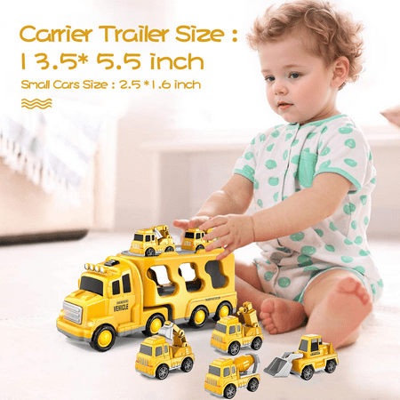 PayUSD Construction Toddler Truck Toys for 3 4 5 6 Year Old Boys 5-in-1 Friction Power Vehicle Car Toy for Toddlers 1-3 Carrier Truck Toys for Kids 3-5 Christmas Birthday Gifts for Girls Age 3-9